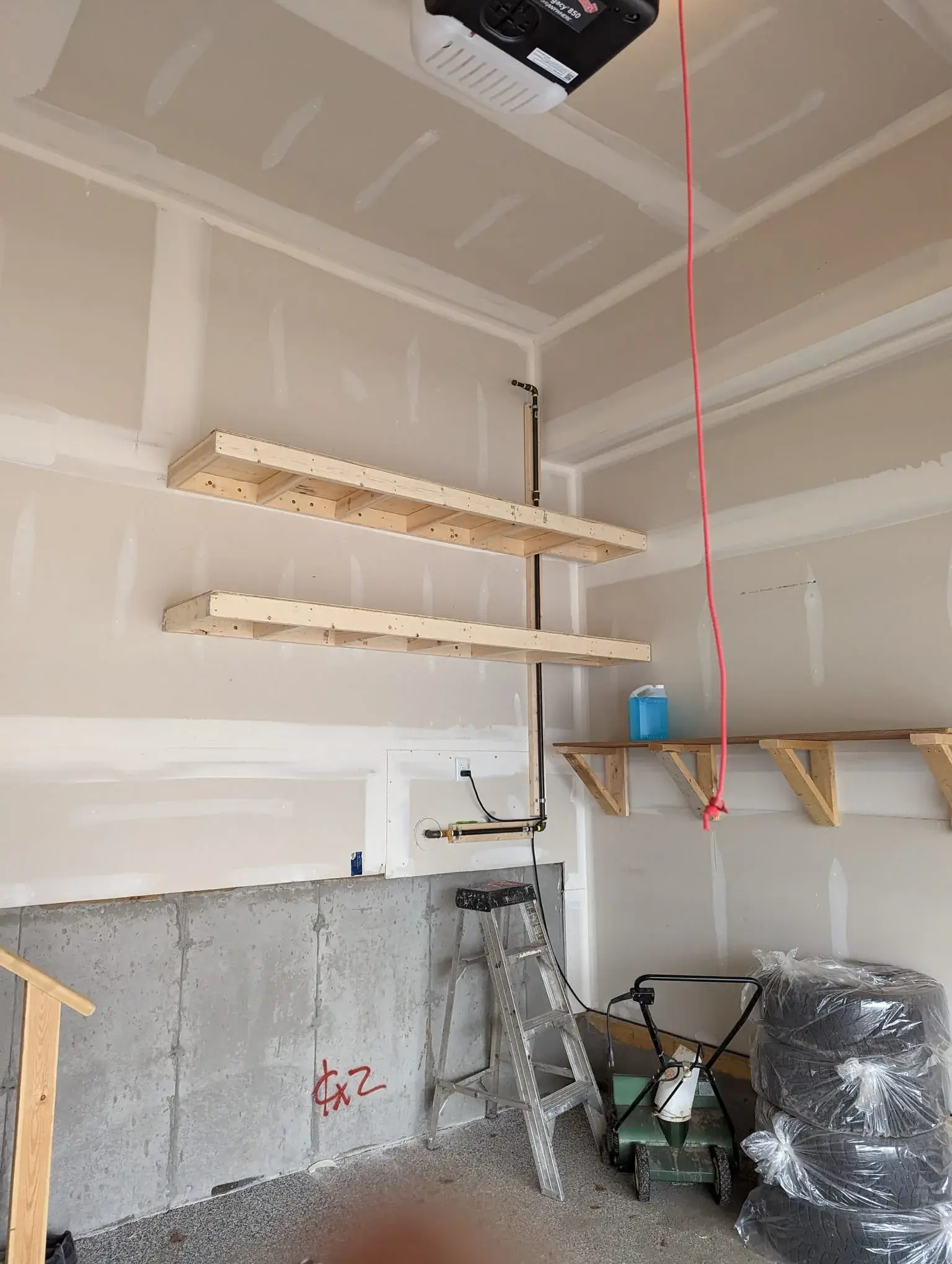 Garage shelving mid-build