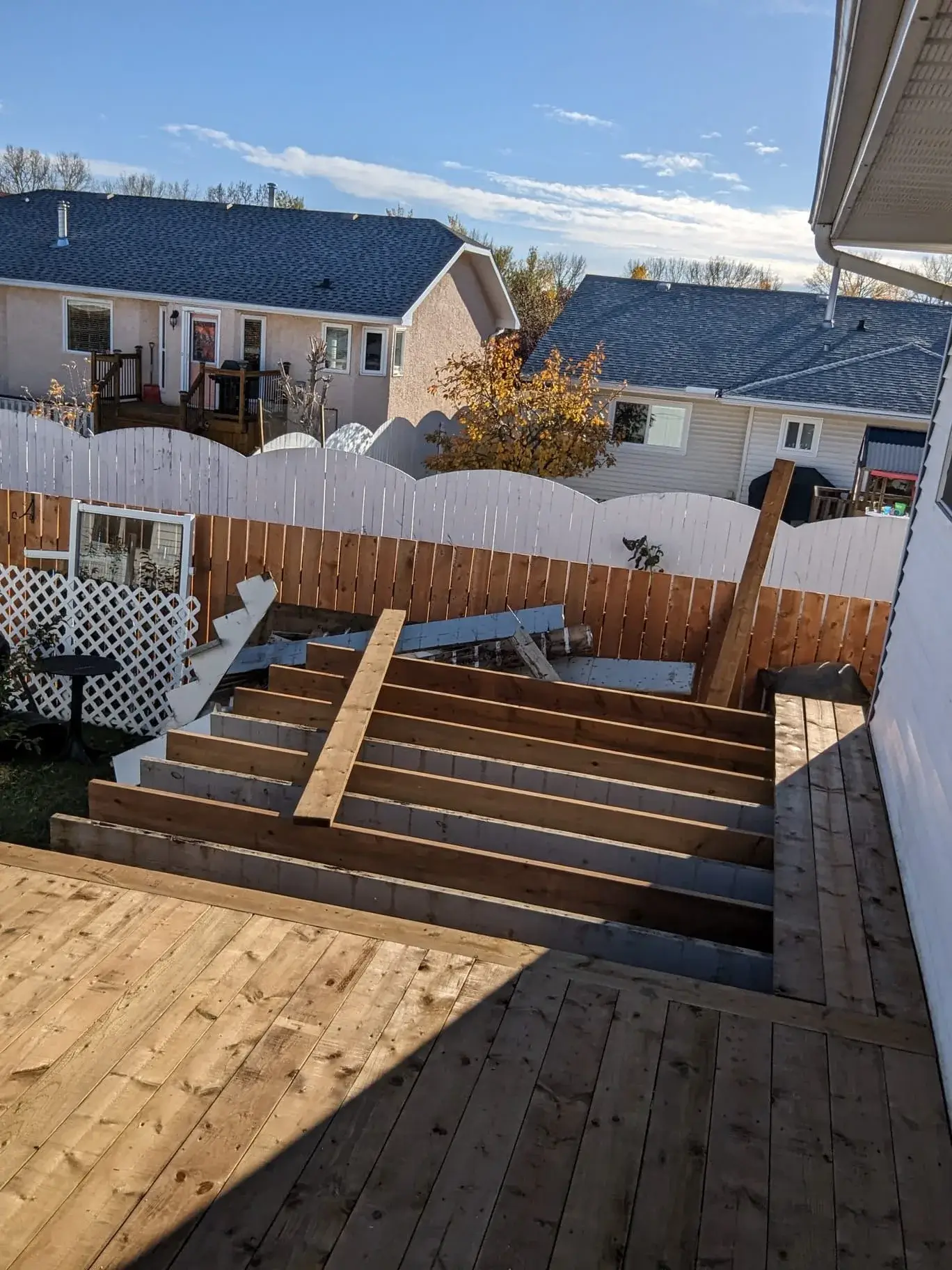 Decking boards going down