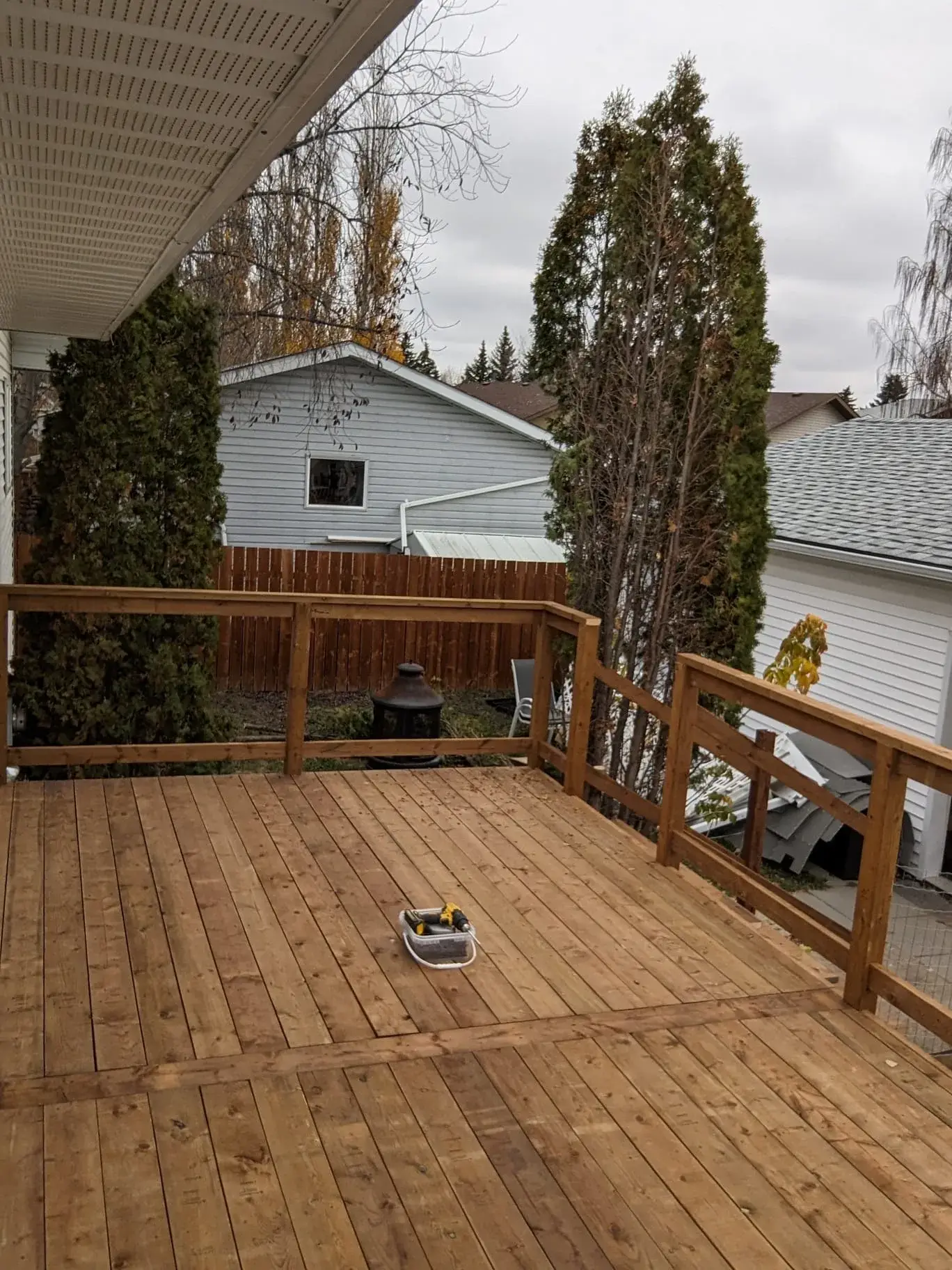 The nearly complete backyard deck